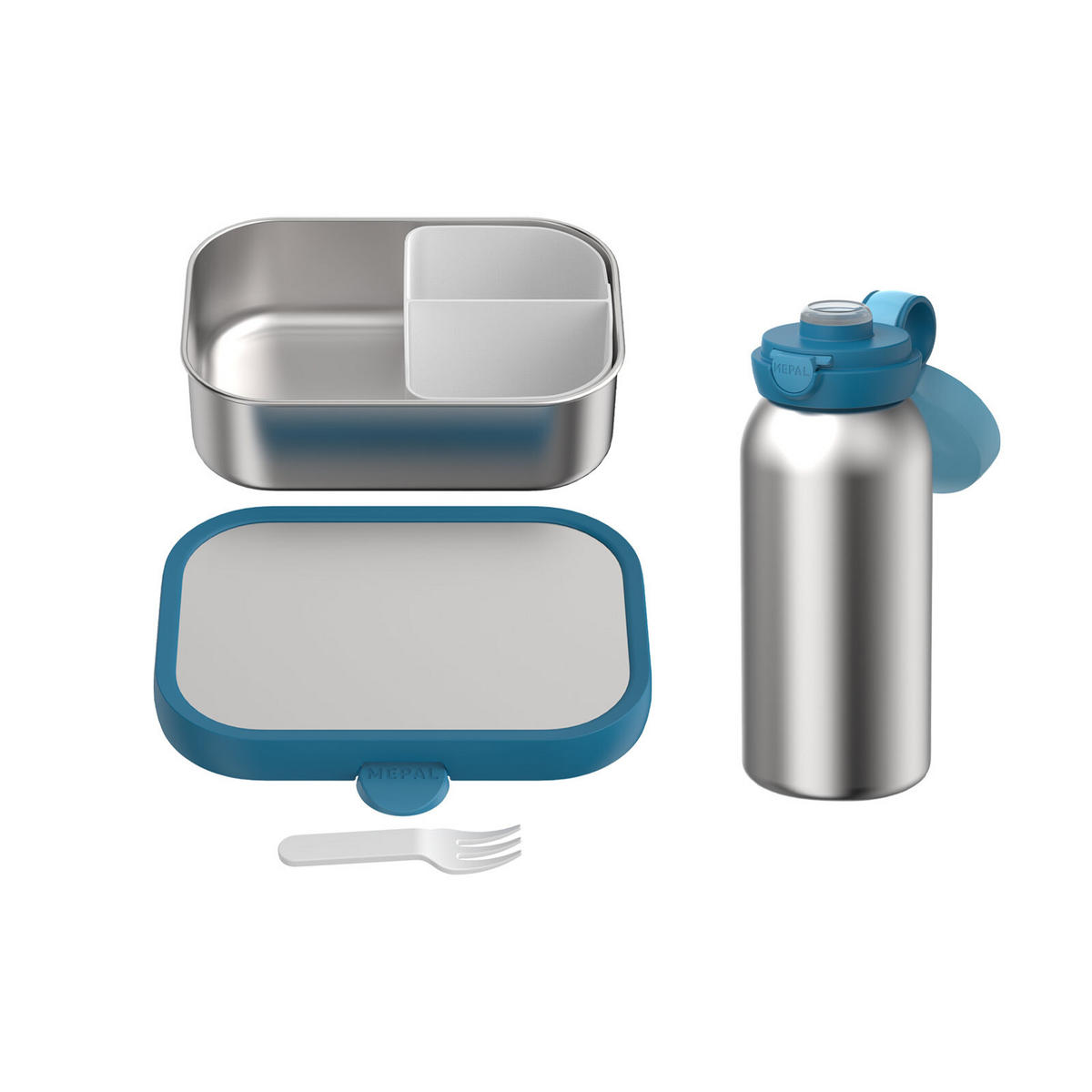 EDELSTAHL-LUNCHSET Campus Cool Blue 2er Set - Blau, Kunststoff/Metall (2/2/2cm) - Mepal