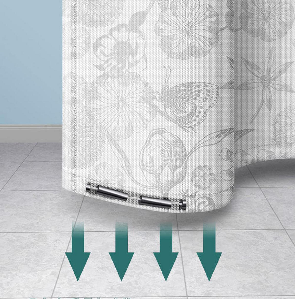 DUSCHVORHANG Blumen und Schmetterlinge Muster wasserdicht schimmelresistent mit Haken Badezimmer - Grau, Textil (180/180cm) - MCBOSON