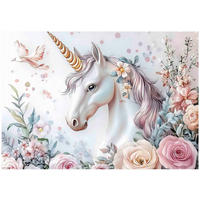 FOTOTAPETE Kinderzimmer Einhorn Blumen 350x250 - Multicolor, Papier (350/250cm) - Wallarena