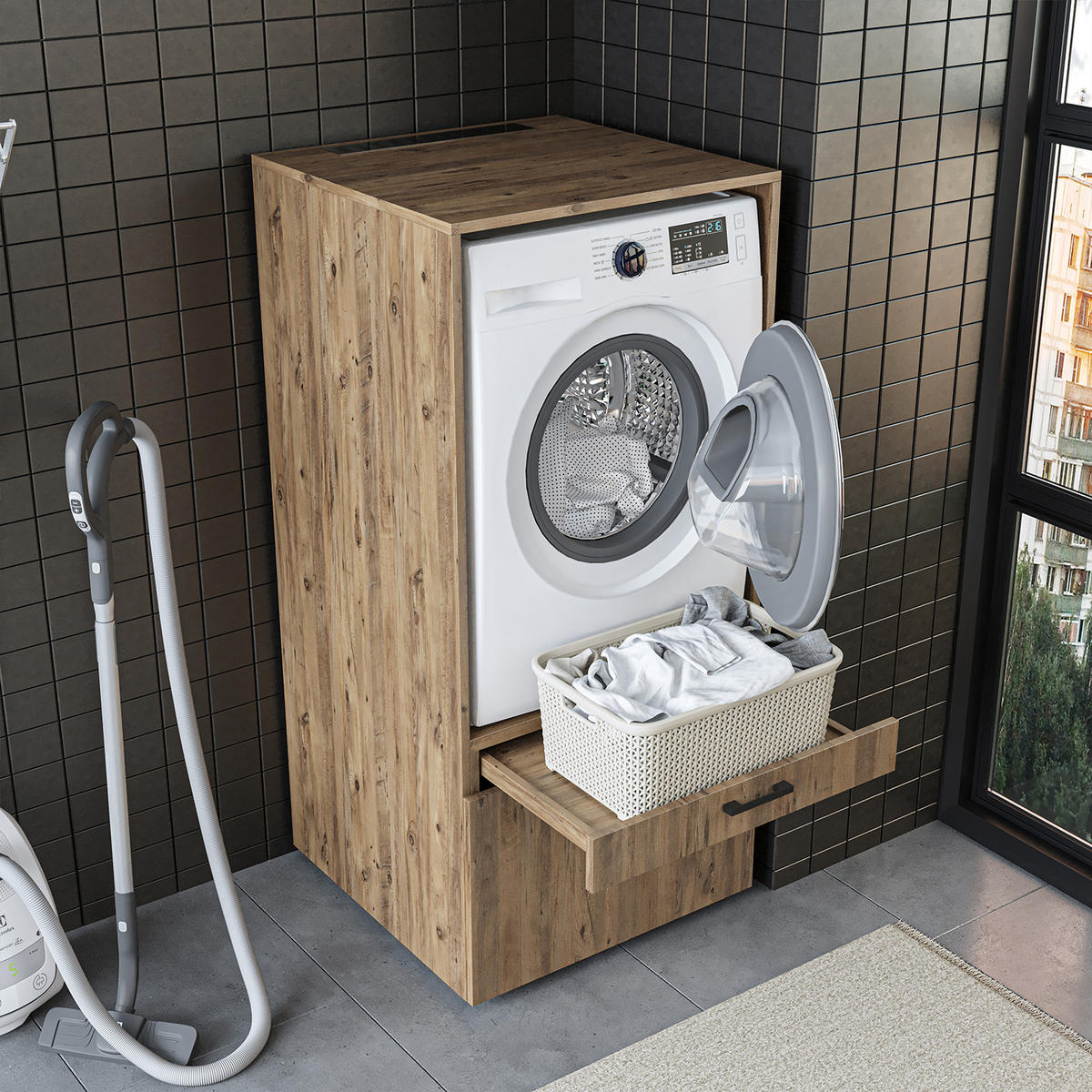 WASCHMASCHINENSCHRANK Serie 2 67cm Breit, 145cm Hoch - Eichefarben, Holzwerkstoff (67/145/67cm)