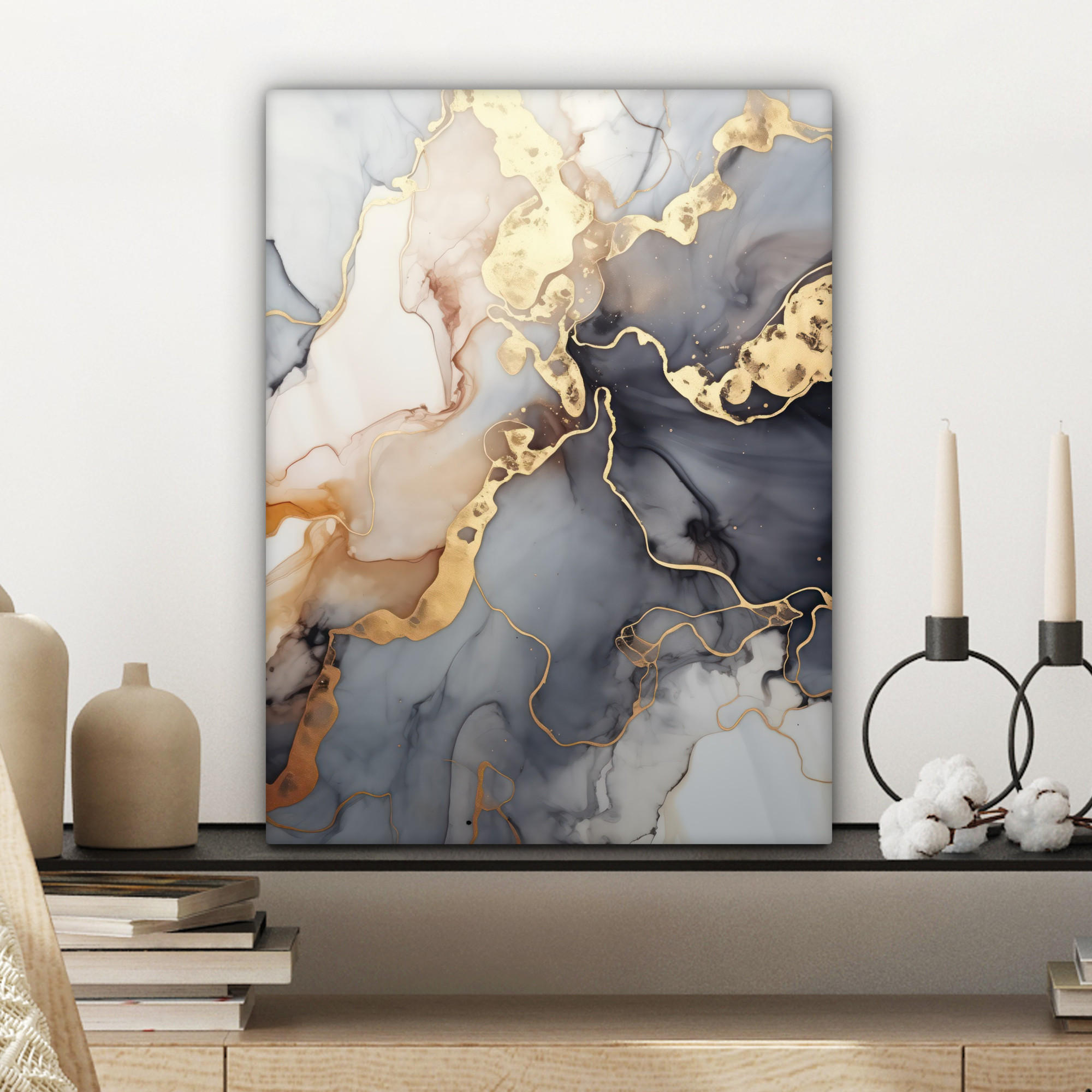 LEINWANDBILD Marmor - Schwarz - Gold - Weiß 30x40 cm - Dunkelgrau, Textil (30/40cm) - MuchoWow