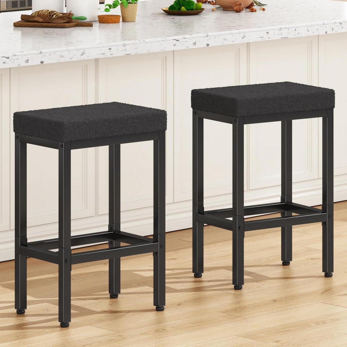 BARHOCKER 2er Set 66 cm Schwarz Metall Gestell - Schwarz, Textil (42/66/29cm)