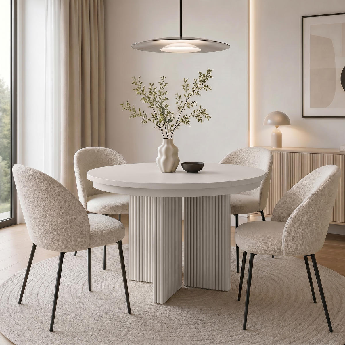 JÍDELNÍ STŮL Prestige, kulatý designový stůl, rozkládací Ø 100–180 cm, kašmír + kašmír - kašmírová, kov (100/100/77cm) - Beautysofa