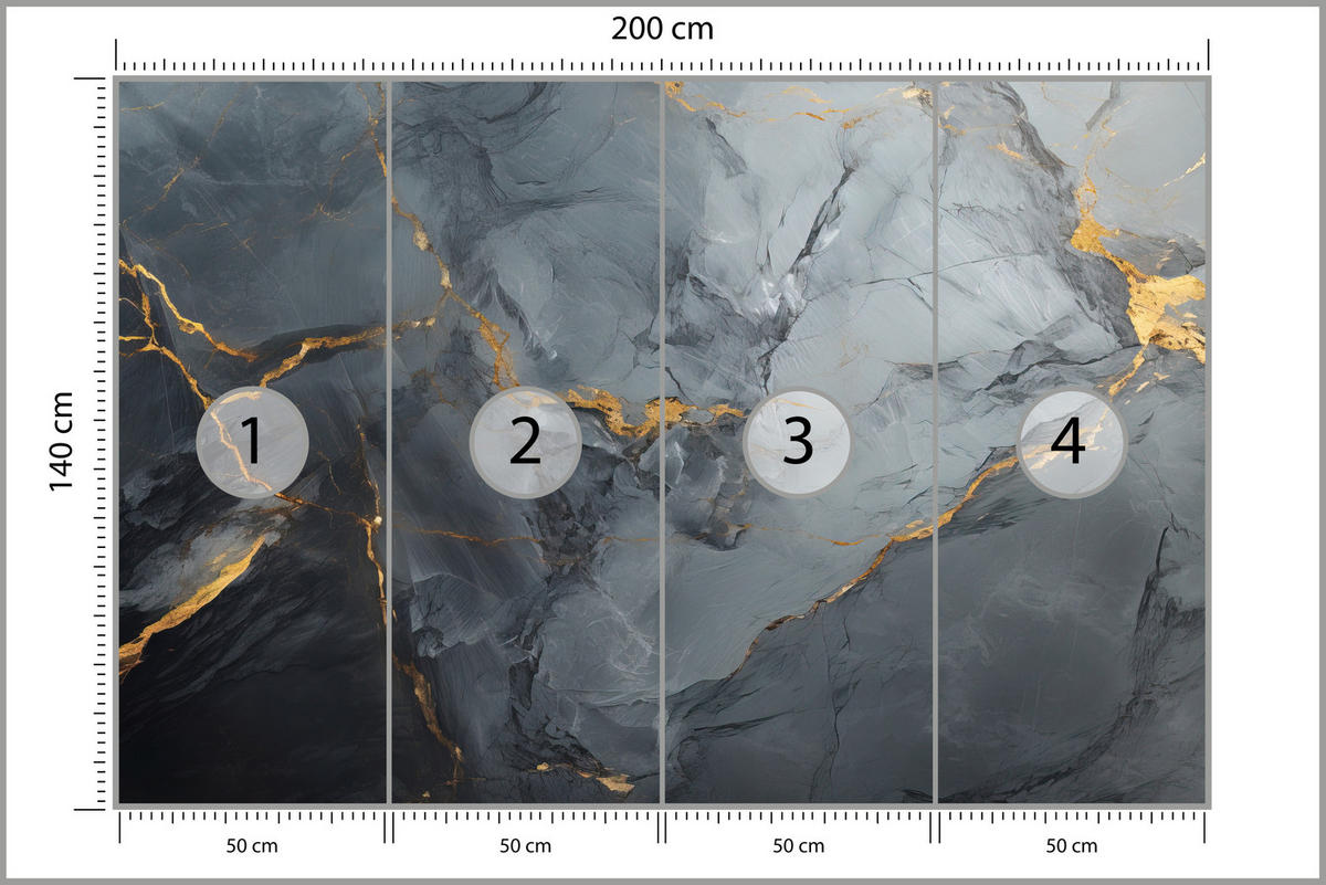 FOTOTAPETE Natürliche Marmorstruktur 200x140 - Goldfarben/Schwarz, Papier (200/140cm) - Muralo