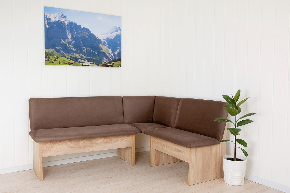 ECKBANK Die Vielseitige - Braun/Sonoma Eiche, Holzwerkstoff/Textil (145/185cm) - Kundler Home
