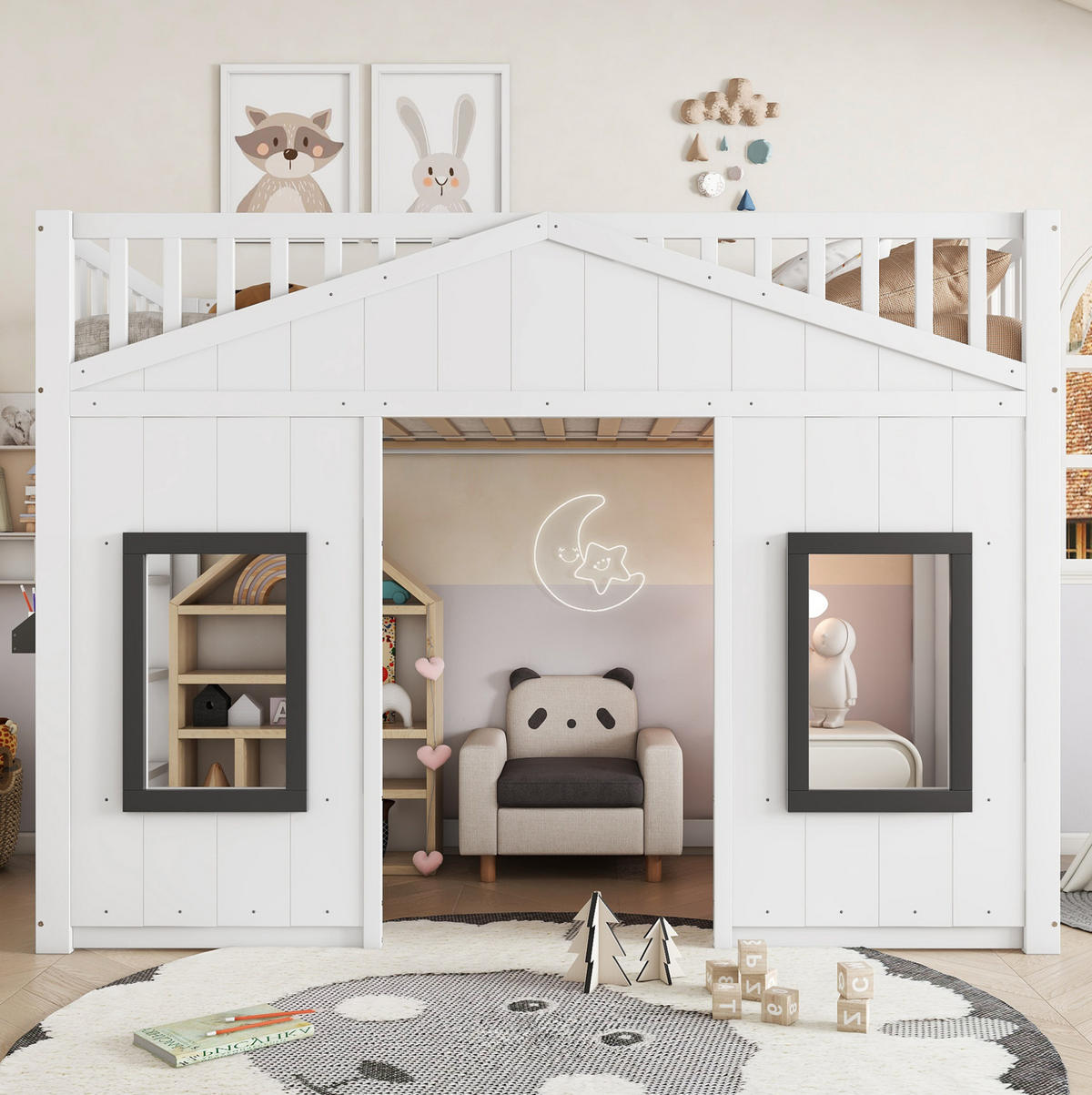 ETAGENBETT aus Kiefernholz und MDF 90x200 cm Weiß mit Treppe, Fallschutz und Stauraum - Weiß, Holzwerkstoff (90/200cm) - IVMEU