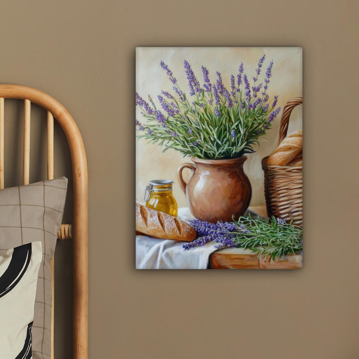LEINWANDBILD Lavendel - Brot - Stilleben 30x40 cm - Flieder, Textil (30/40cm) - MuchoWow