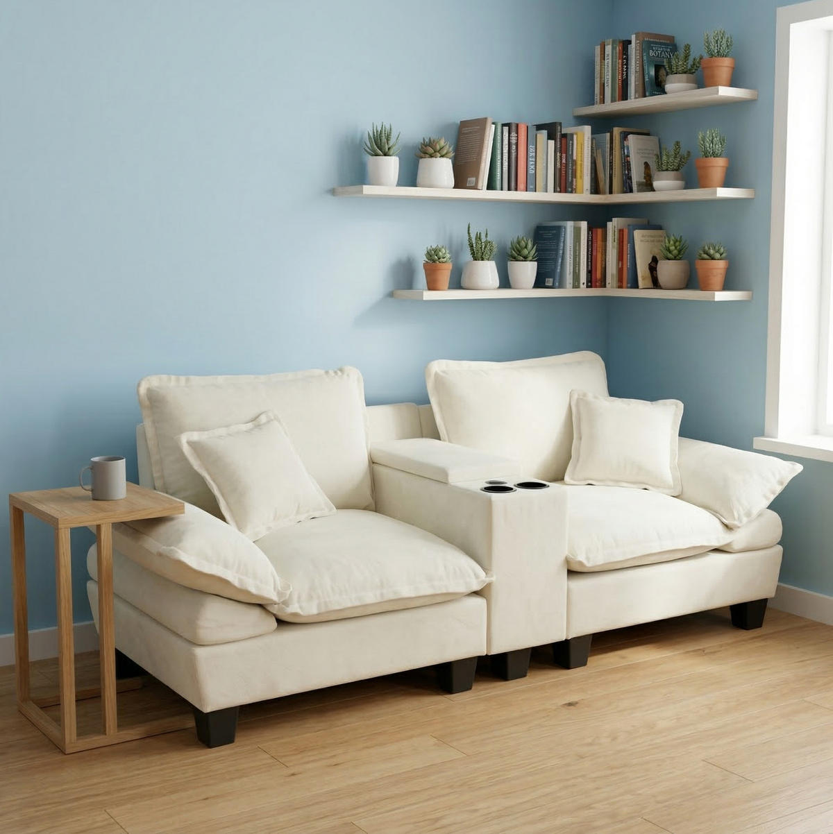 SOFA modular mit Ottomane 224 x 82 x 90 cm Chenille Beige - Beige, Holzwerkstoff (82/90/224cm) - Meubliv