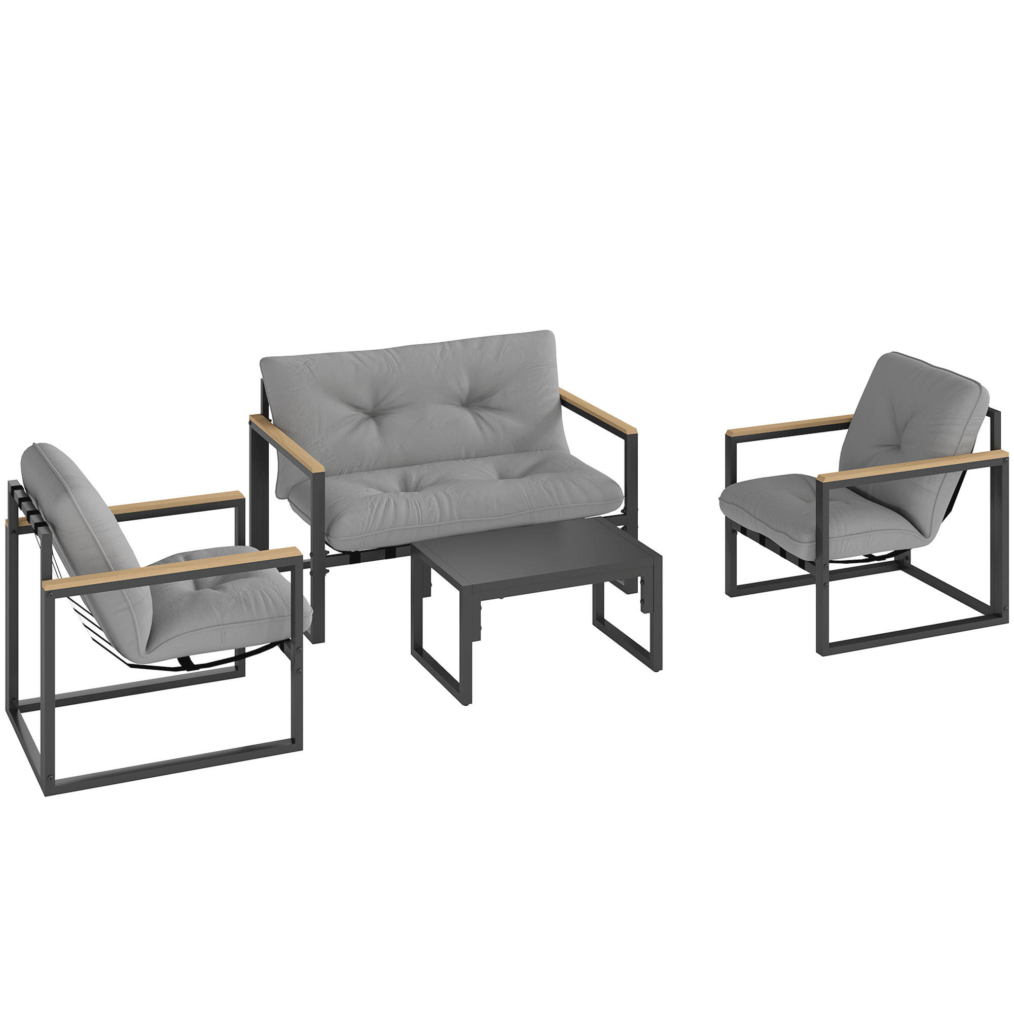 Gartenmöbel-Set 4er Set Stahl Polyester Hellgrau - Hellgrau/Schwarz, Textil/Metall - Outsunny