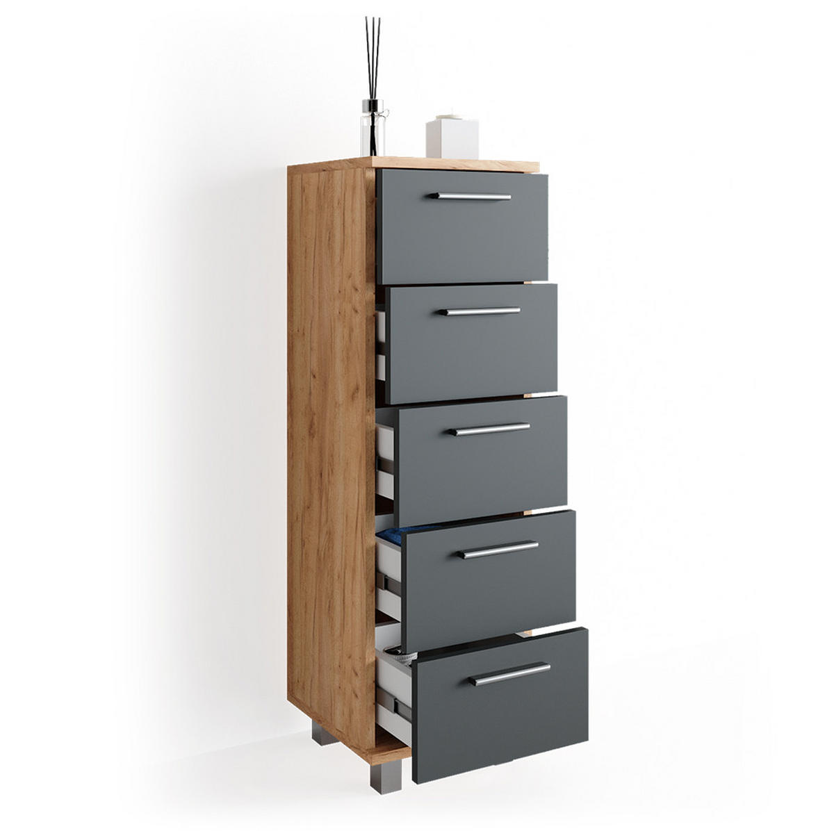 BADSCHRANK Ilias Goldkraft Eiche 30 x 95 cm - Eiche Wotan, Holzwerkstoff (30/95/30cm) - Vicco