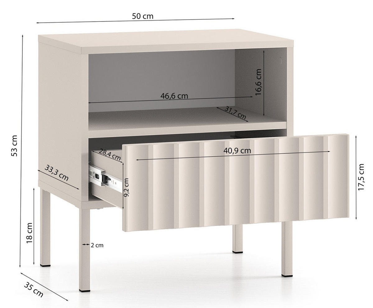 NACHTTISCH Derriva Hellbeige 50 cm - Ecru/Beige, Holzwerkstoff/Metall (50/53/35.2cm) - Selsey