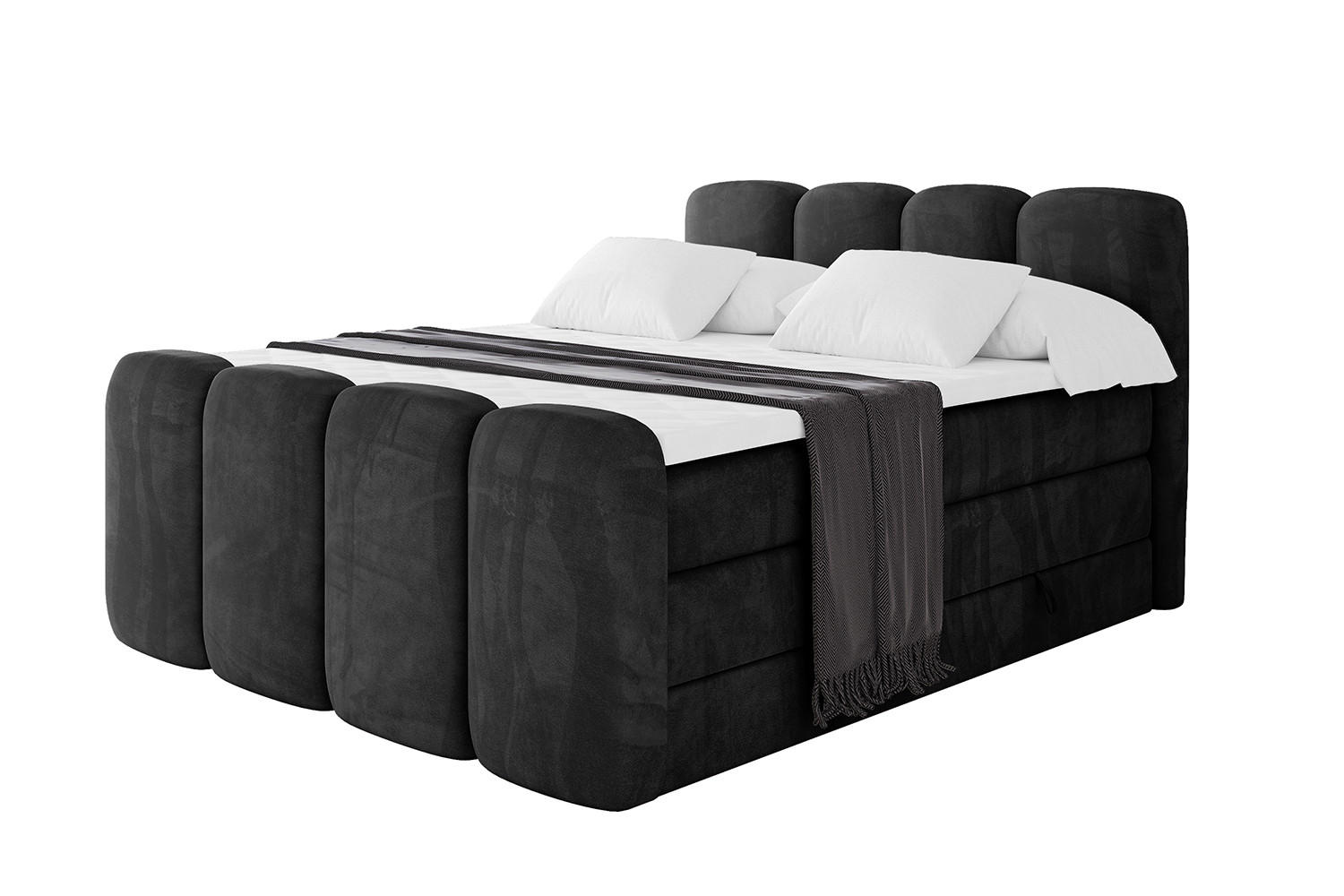 BOXBETT mit Matratze H3|H4 und Lattenrost - NINA-Z KING - 180x200 cm - Schwarz - Schwarz Hochglanz, Holzwerkstoff (180/200cm)