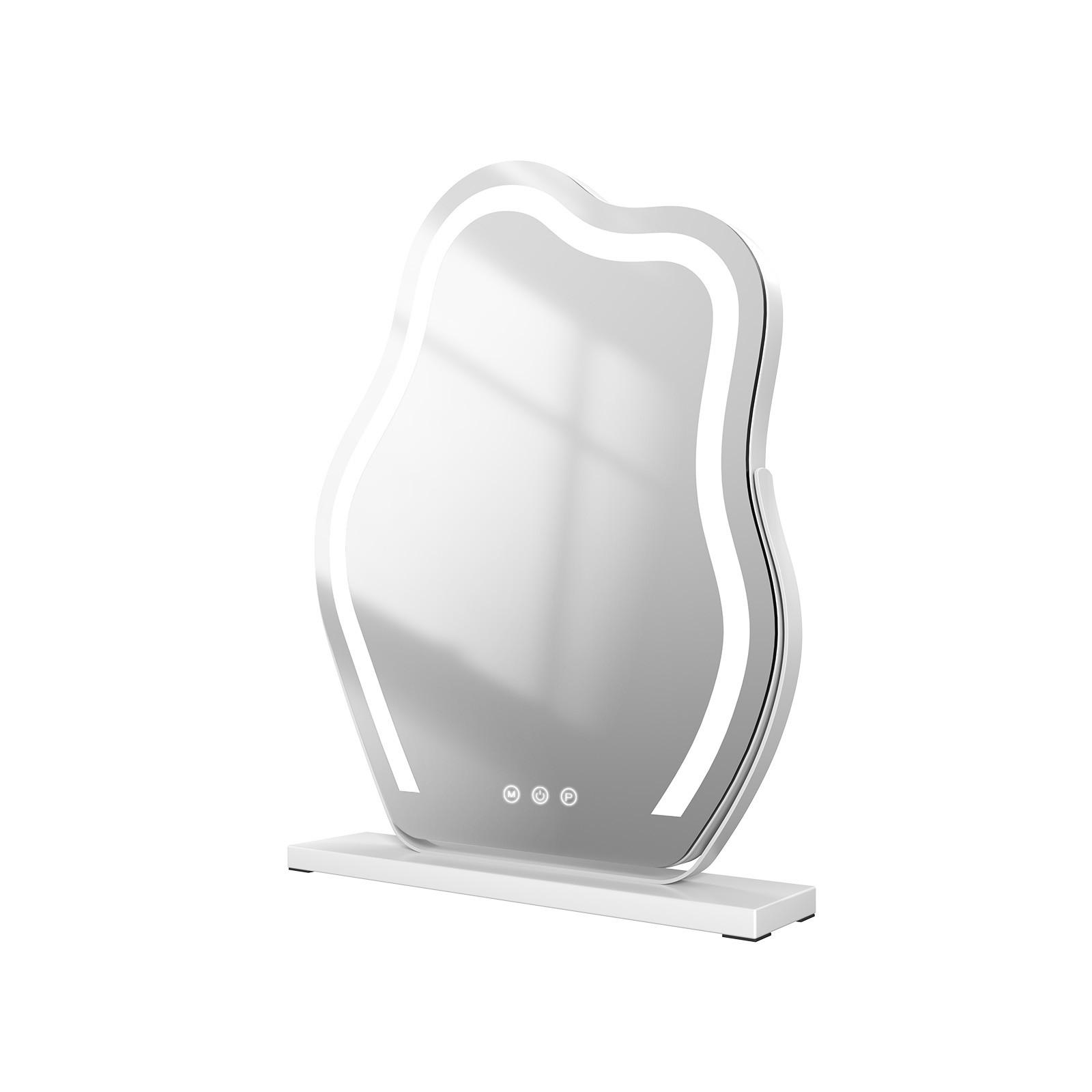 KOSMETIKSPIEGEL Unregelmäßige Form mit Beleuchtung, Weiß, 43,2/30 cm - Weiß, Glas (30/12/43.2cm) - EMKE