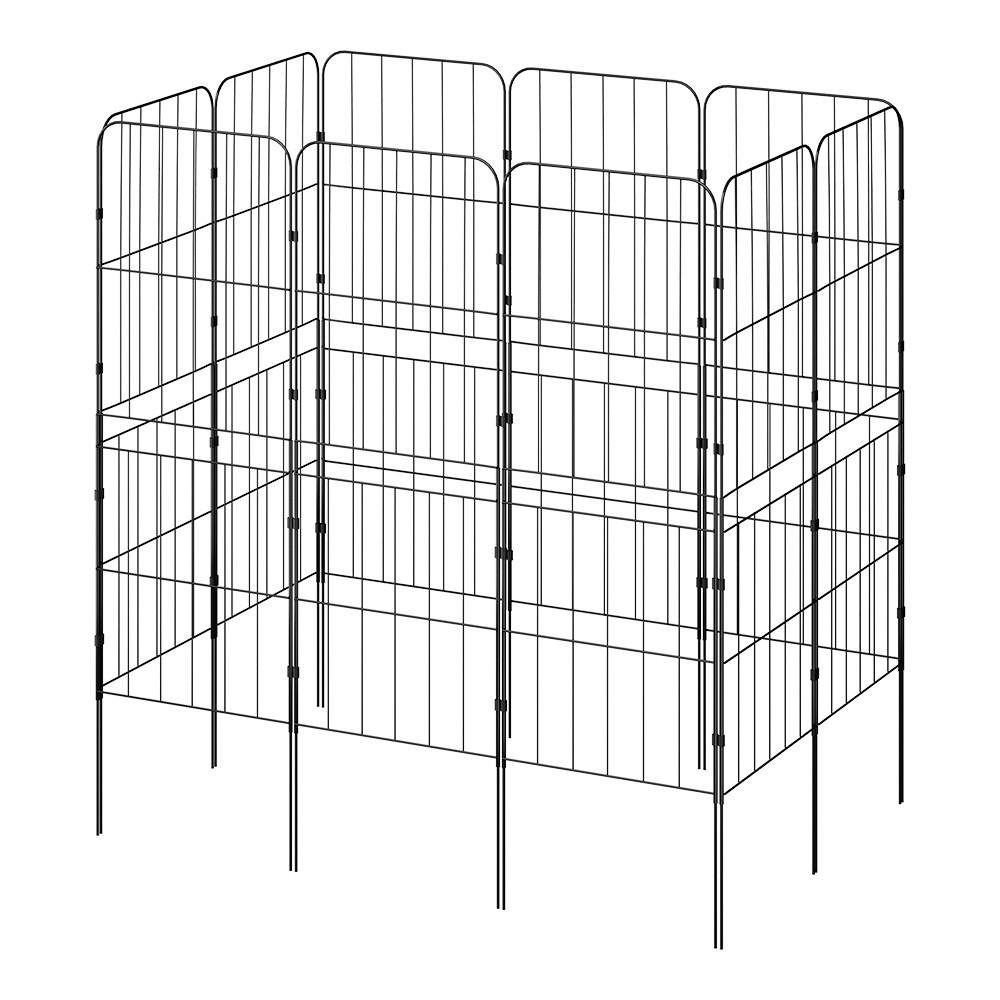 GARTENZAUN 10 Stück aus Metall in Schwarz Abnehmbares Design Robuste Metallkonstruktion je Paneel: 31 cm B × 96 cm H - Schwarz, Metall (31cm) - Livingandhome