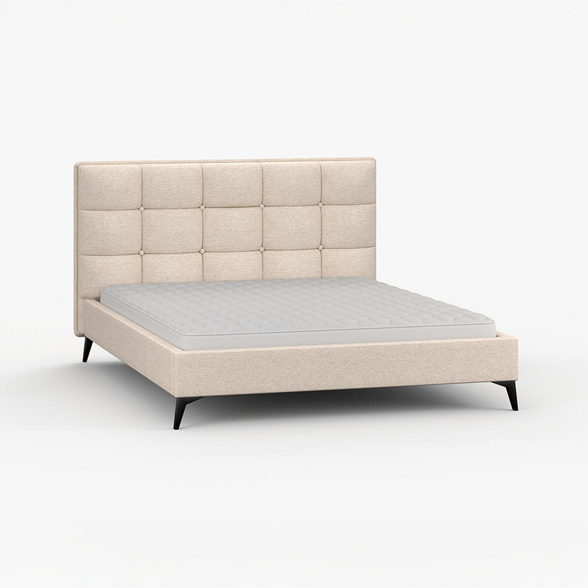 POLSTERBETT SISI, Lattenrost, ohne Bettkasten, gepolsterte Kopfstütze 160/200 in Creme - Creme/Schwarz, Holz/Textil (160/200cm) - imoebel24