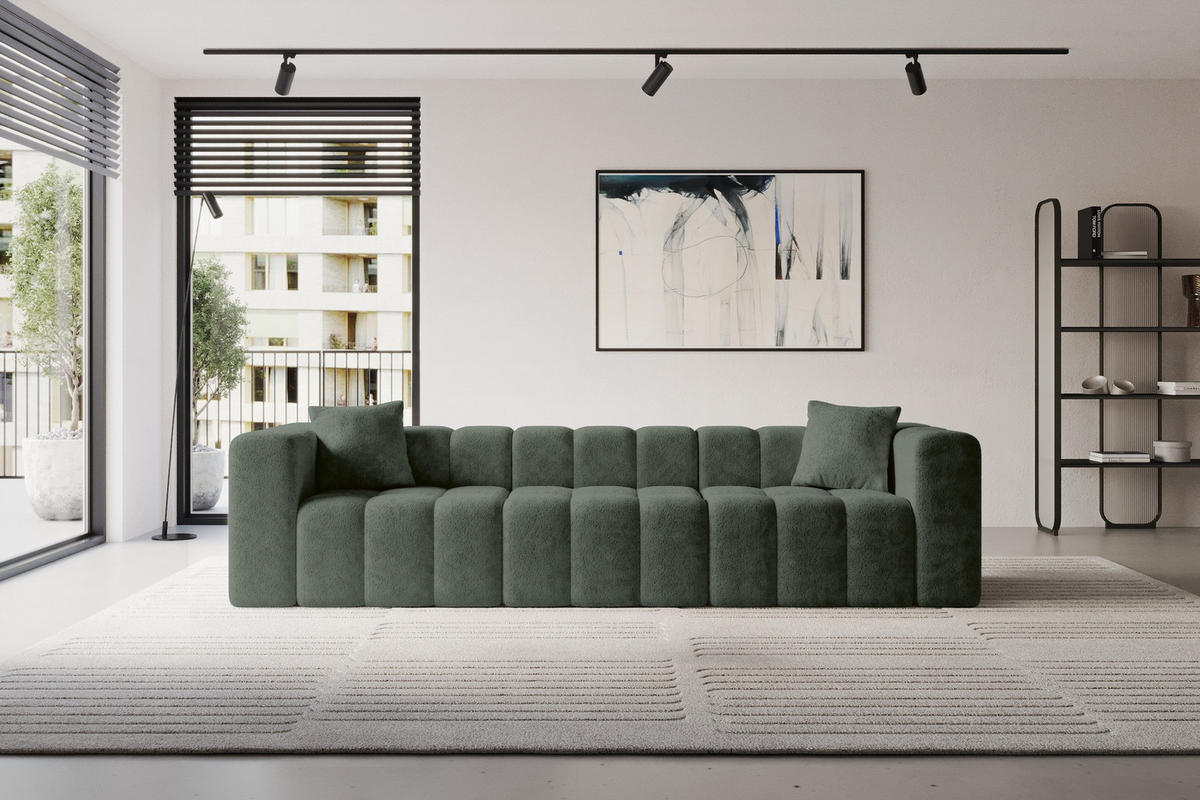 POHOVKA 3-MÍSTNÁ DONY-3 315x90x71 cm Zelená Žinylka - černá/smaragdově zelená, kompozitní dřevo/textil (315/71/90cm) - ALTDECOR