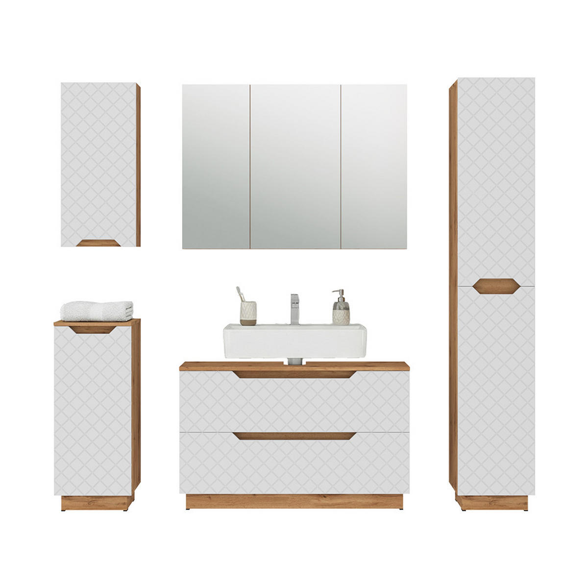 KOUPELNOVÝ NÁBYTEK Lotta Dub/bílá se strukturou dlaždic - bílá, kompozitní dřevo (99.4/62.5/32cm) - Vicco