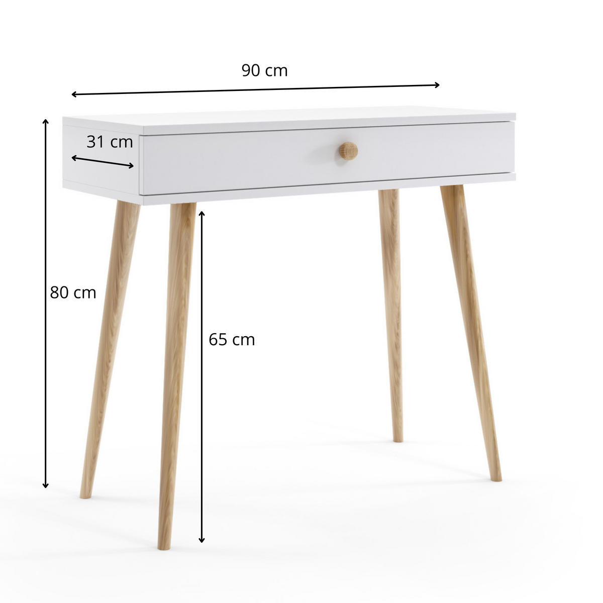 KONSOLE NATURA, 90 cm, Weiß Matt, mit 1 Schublade - Weiß, Holz (90/80/31cm) - Excellent Home