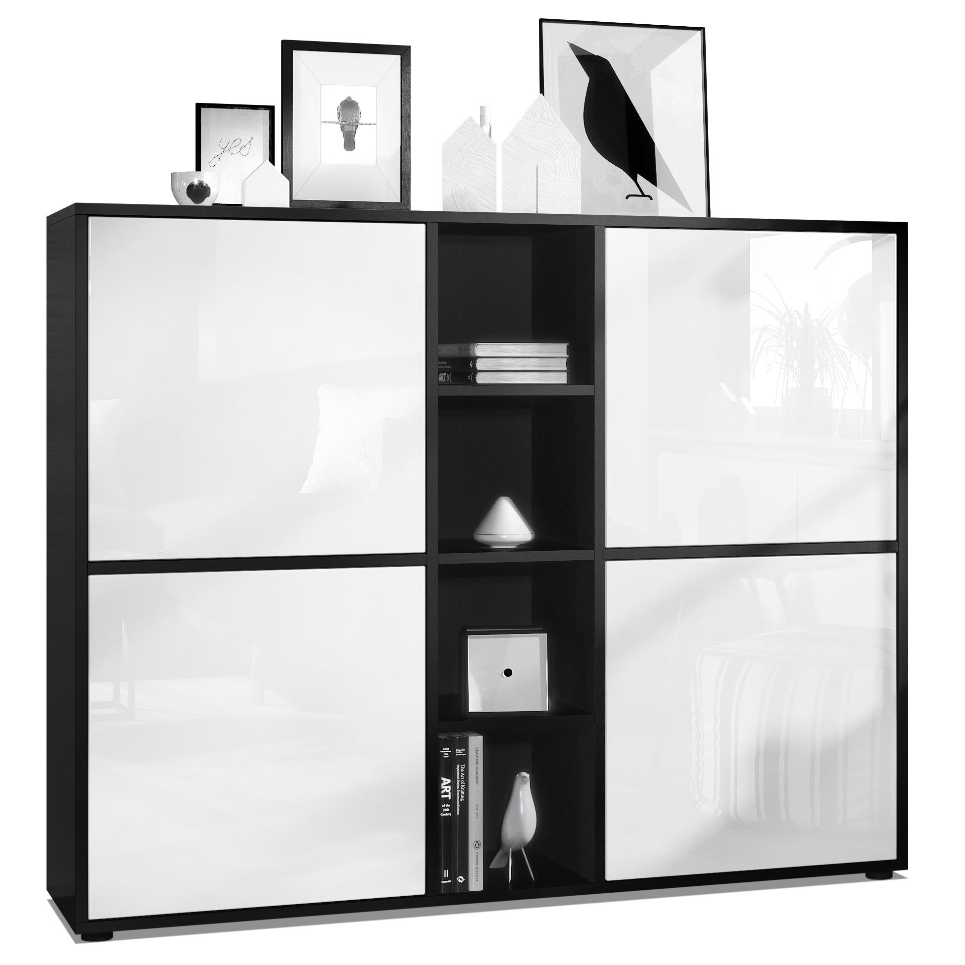 Vladon Highboard Weiß Hochglanz 130.5x105.5x35.5 cm