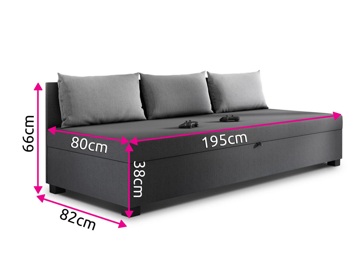 SCHLAFSOFA Misti III - Schwarz/Grau, Holz/Kunststoff (195/66/82cm)