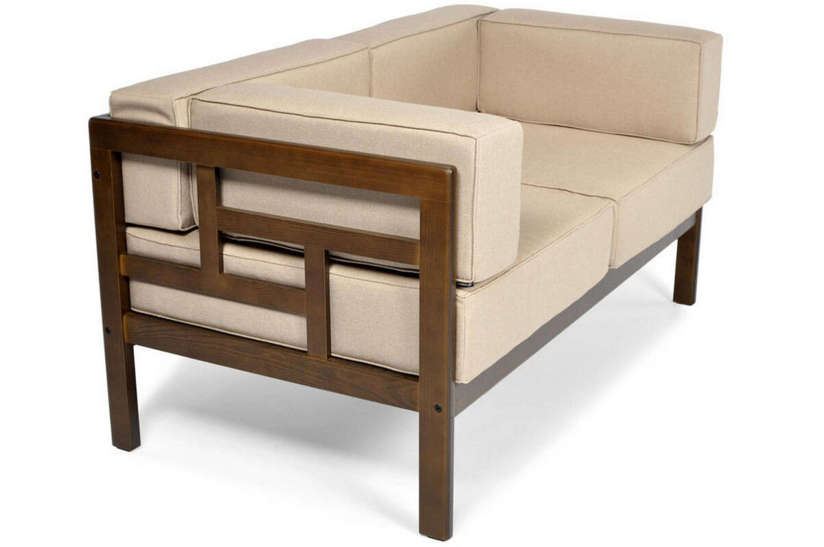 GARTENSOFA Eden Beige, mit Braun Gestell, Zweisitzer Sofa - Beige/Braun, Holzwerkstoff (137/72/77cm) - Bettso