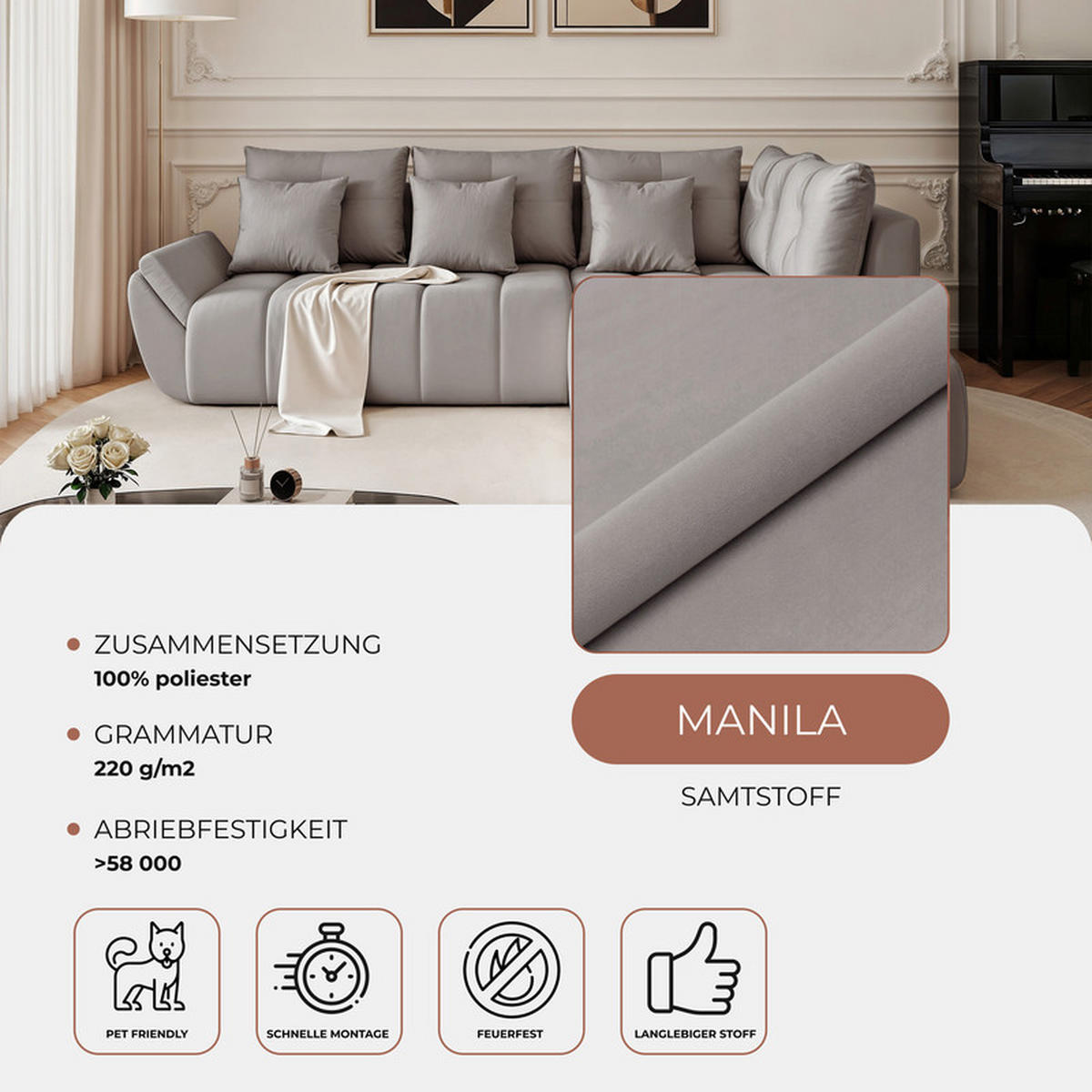 ECKSOFA DOLCE mit Schlaffunktion und Bettkasten Hellgrau - Hellgrau, Holzwerkstoff/Kunststoff (266/190cm) - Idohome