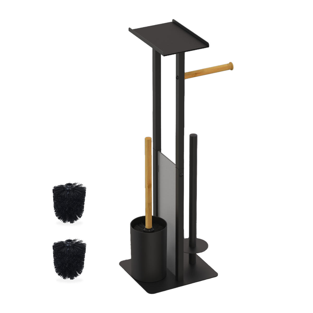 WC-SET - crna, metal/drvo (21/65/18cm) - Relaxdays