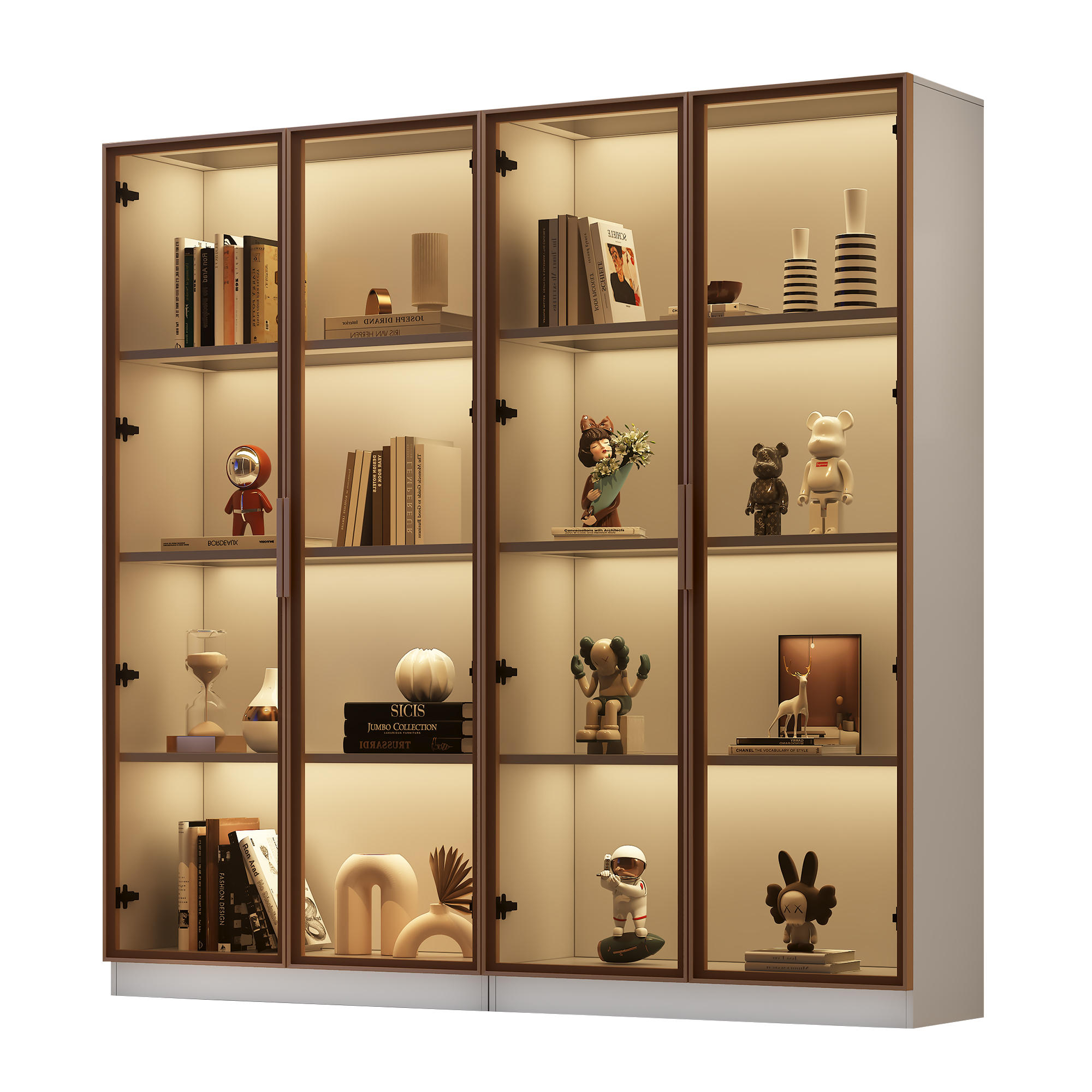 VITRINE, 2er-Set, LED-Licht, Flügeltüren, Weiß, 80x40x160cm - Weiß, Holzwerkstoff (40/160/160cm) - FLIEKS