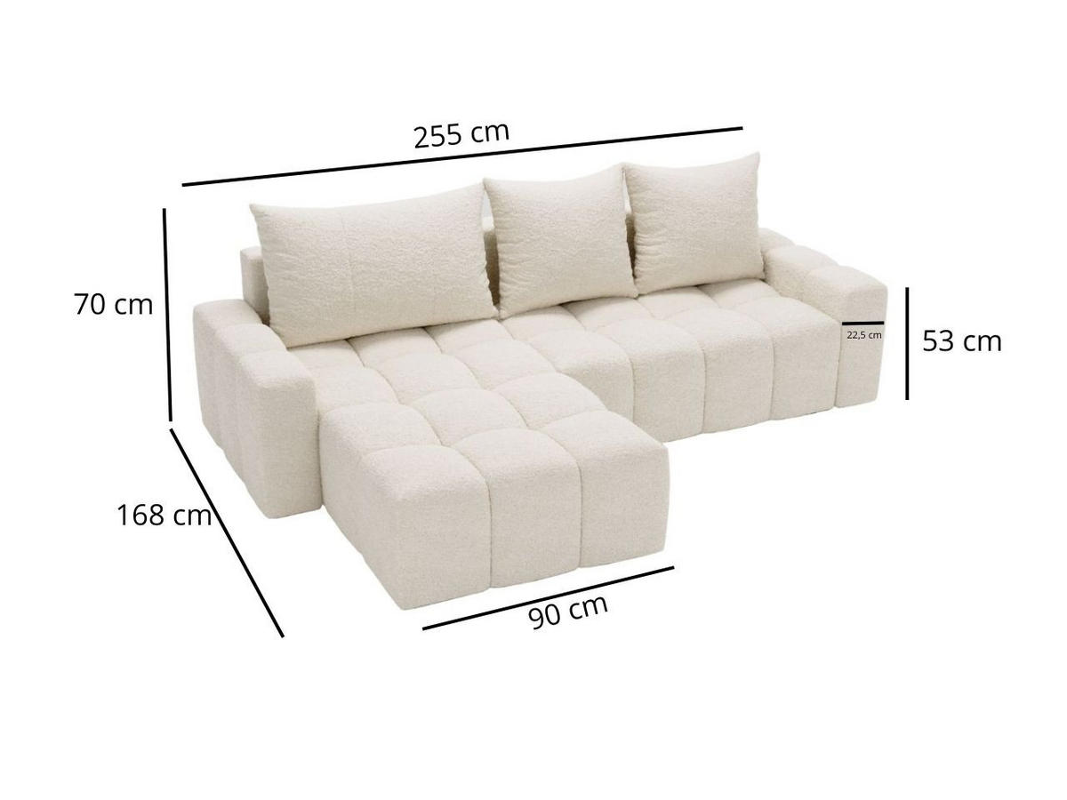 ECKSOFA Bresso Bouclé-Stoff Hellgrau - Hellgrau, Holz/Textil (255/168cm) - Graingold