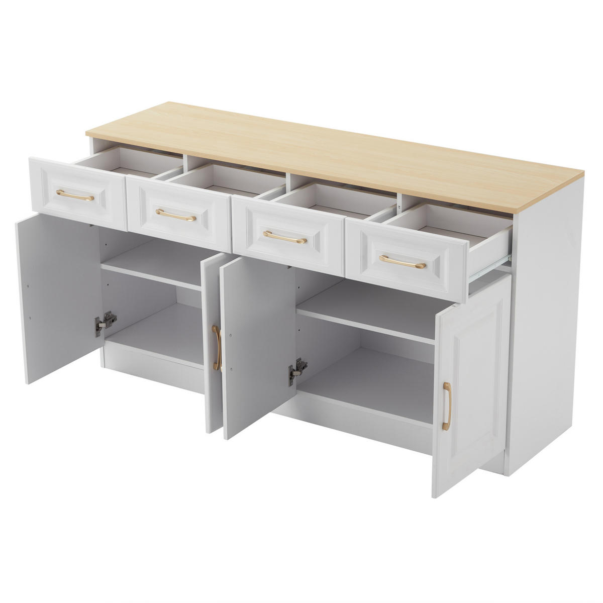 SIDEBOARD 140/40/75 cm mit 4 Schubladen, 4 Türen und verstellbaren Einlegeböden, Weiß/Eiche - Weiß, Holzwerkstoff (140/75/40cm) - Redom