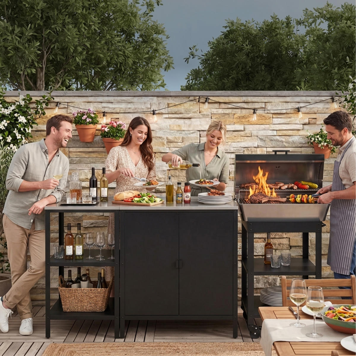 OUTDOOR-STANDREGAL Bolognano - Schwarz, Metall (50/50/92cm) - casa.pro