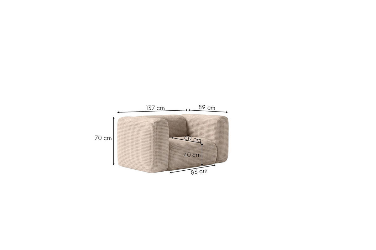 WOHNZIMMERSESSEL aus Chenille-Stoff Cremona, Beige, GRETA - Beige, Holz (137/70/89cm) - Kaiser Möbel