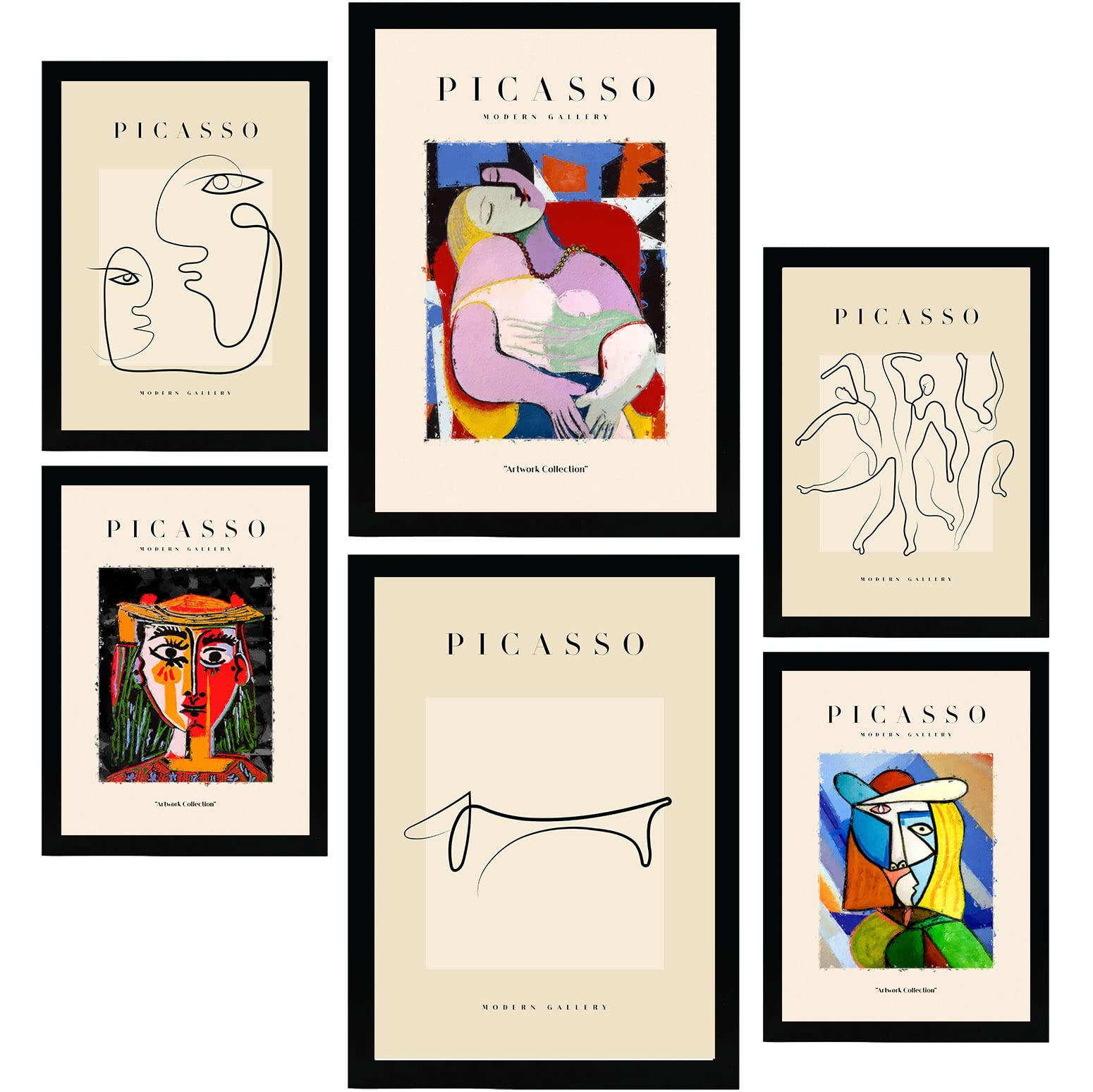 POSTER Set Mit 6 In Schwarzer Tinte Frauen Drucke Des Fauvismus Und Surrealismus Für Innenarchitektur A3 & A4 Schwarzer Rahmen - Schwarz, Papier (29/3cm) - Nacnic