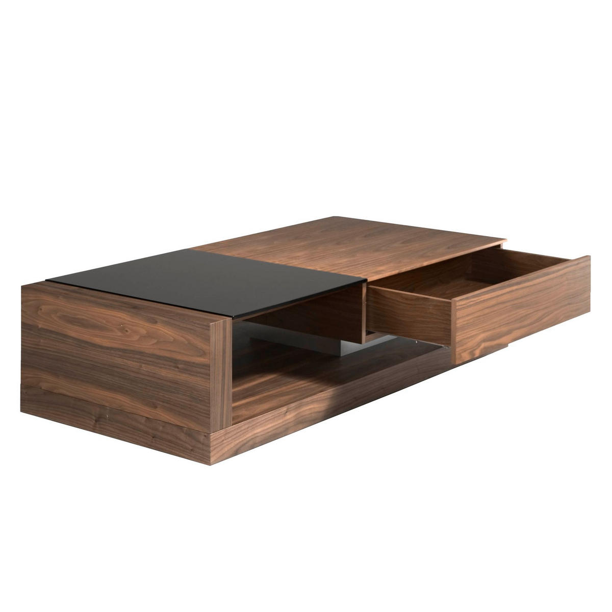 COUCHTISCH Rechteckiger Schwarz und Walnussglas 130/70/36 cm - Edelstahlfarben/Walnussfarben, Glas/Holz (70/130/36cm) - ANGEL CERDA