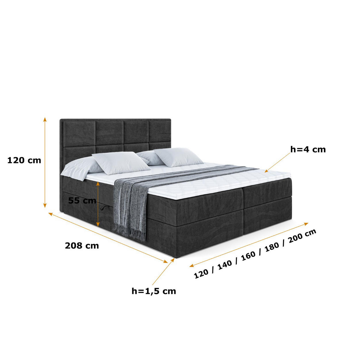 BOXBETT mit Matratze H4 und Lattenrost - NOVA - 120x200 - H4 - Schwarz - Schwarz, Holzwerkstoff (120/200cm) - ALTDECOR