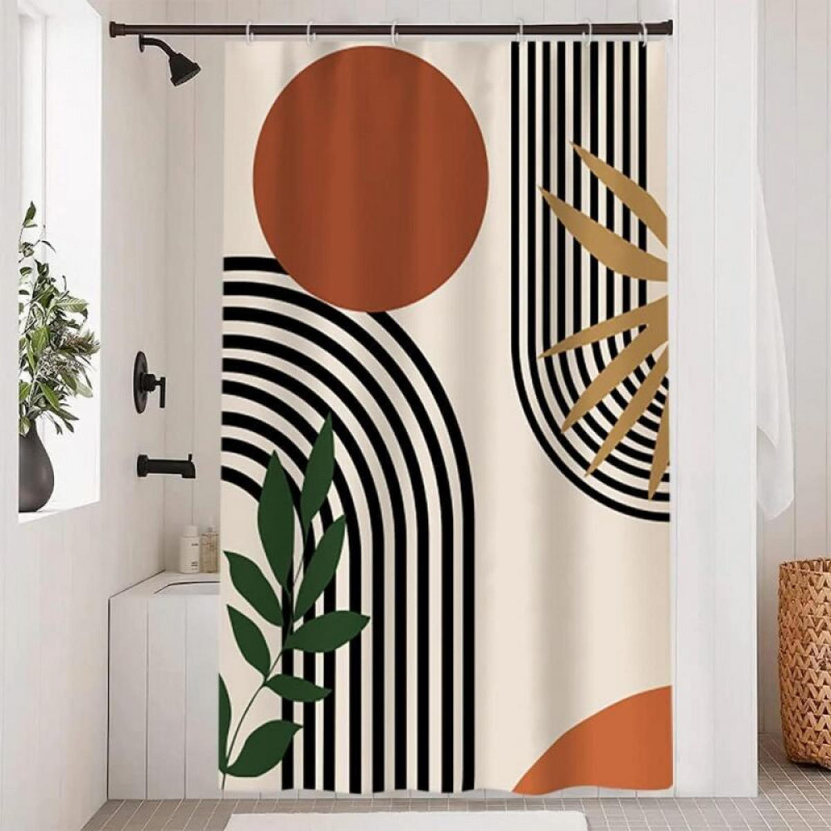 DUSCHVORHANG Terrakotta geometrisch Polyester modern schlicht schimmelresistent wasserdicht waschbar - Orange, Textil (180/120cm) - MCBOSON