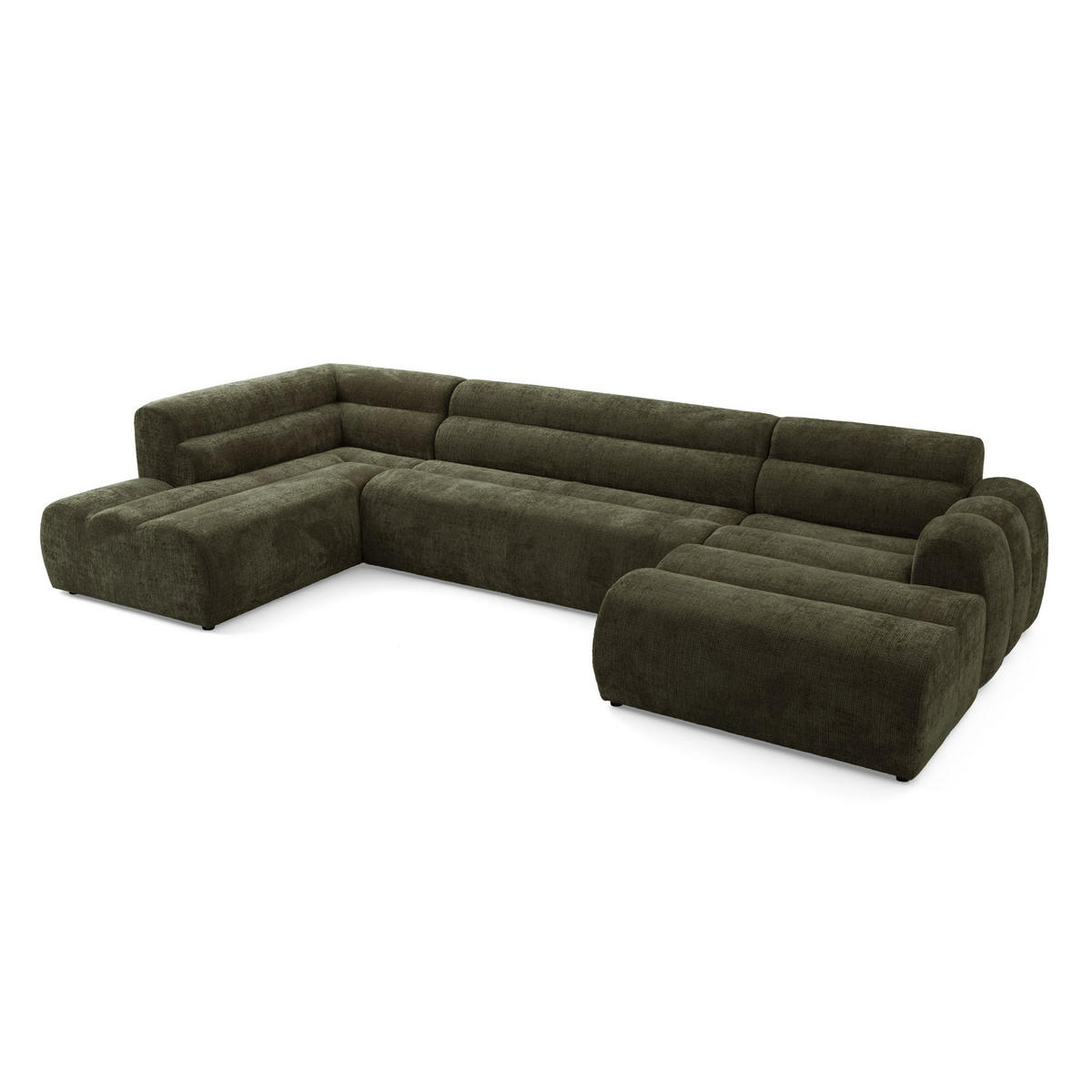 6-SITZER modulares Wohnlandschaft U XXL VEER SET 4 Links, 368 x 190 cm, Chenille Webstoff Grün - Schwarz/Grün, Holz/Kunststoff (368/75/190cm) - Muffo