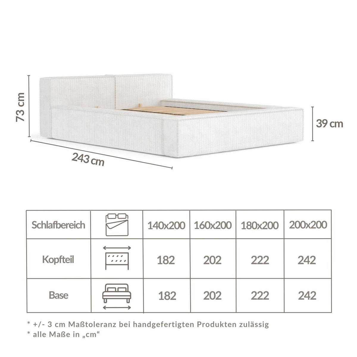 POLSTERBETT Voliera Beige 160/200 cm im Samtstoff - Birkefarben/Beige, Holz/Holzwerkstoff (160/200cm) - Maison de Reve