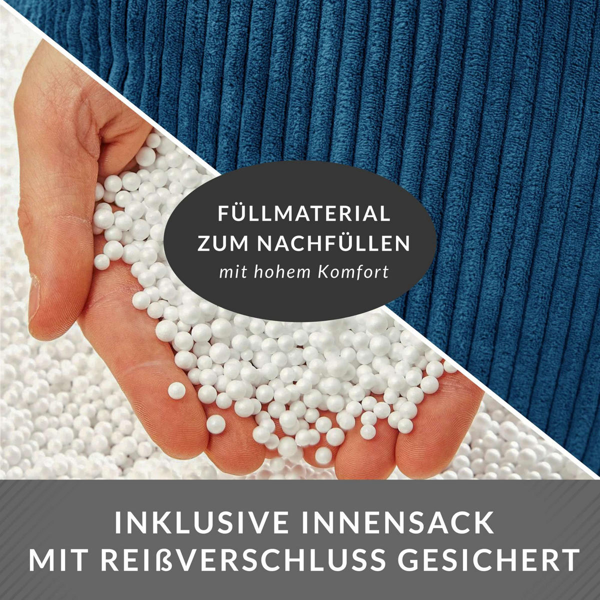 SITZSACK MIT RÜCKENLEHNE Cozy Cord - Dunkelblau, Textil (80/90/90cm) - Green Bean