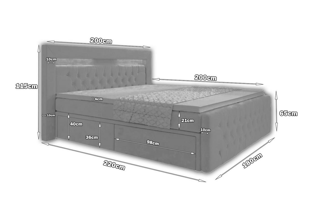 BOXSPRINGBETT Aspen mit Schubladen und Topper, LED-Beleuchtung, Samt, 180x200 cm, Dunkelblau - Dunkelblau, Holz - PROMETO Möbel