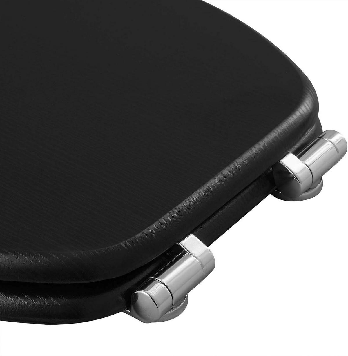 WC SITZ mit Absenkautomatik, MDF Holzkern, Antibakteriell - Schwarz, Holzwerkstoff (37/2.5/43cm) - Woltu