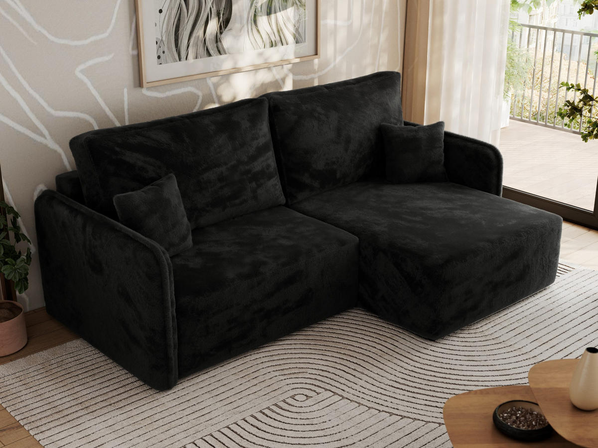 ECKSCHLAFSOFA MESTO L Schwarz Plüsch - rechts - Schwarz, Kunststoff/Textil (147/227cm) - MKS