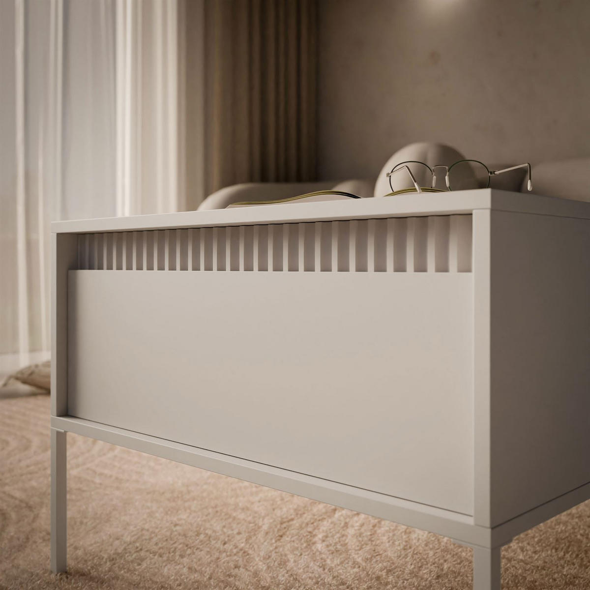 COUCHTISCH YASUMI mit Schublade beige - Beige, Holzwerkstoff (68/68/48.4cm) - Lookway