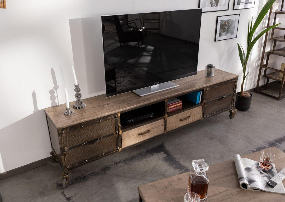 TV-BOARD Mango 220x40x60 braun lackeirt HEAVY INDUSTRY #232 - Braun, Holz (220/60/40cm) - Massivmoebel24