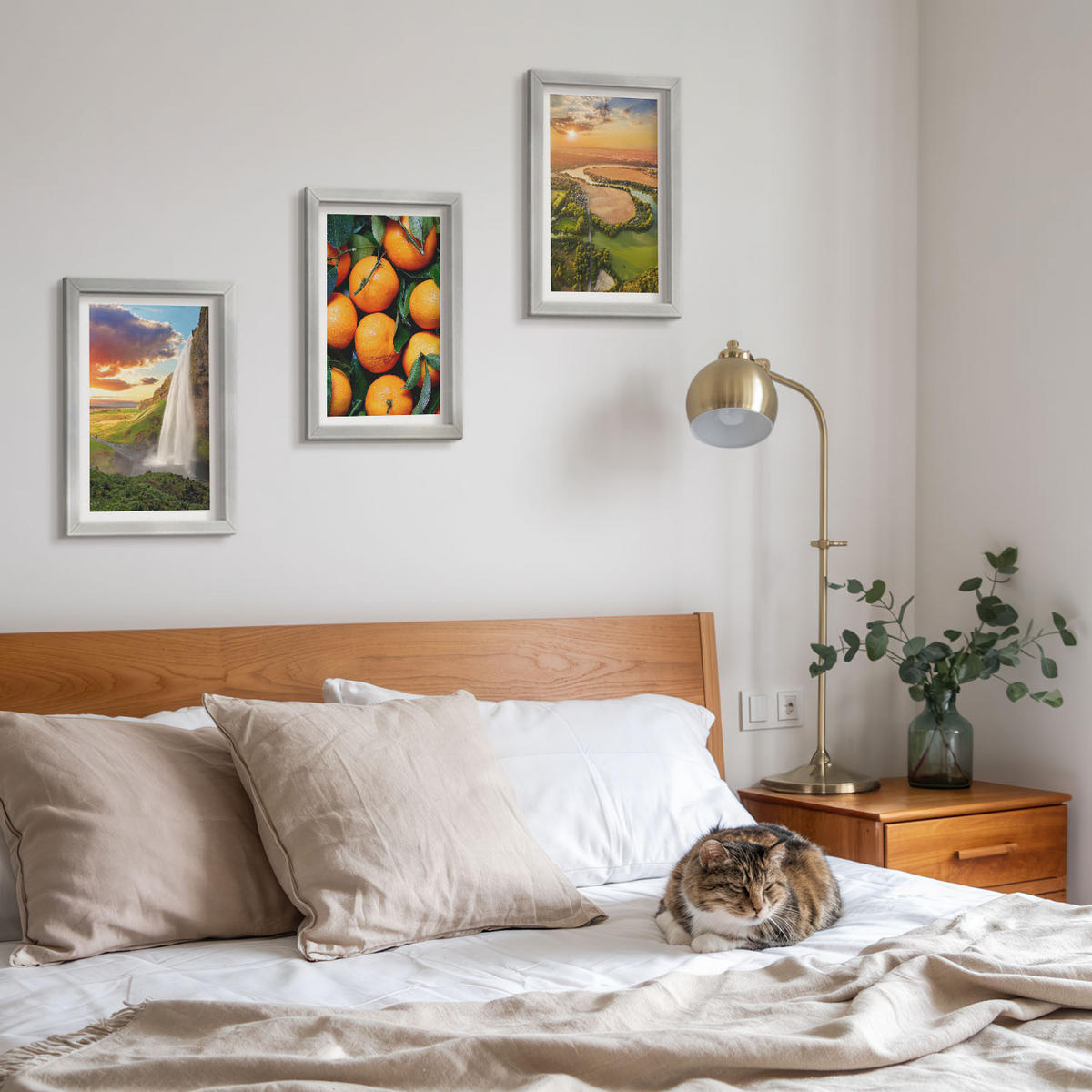 BILDER SET 3er Set - 20x30 cm Silberner Rahmen - Orange Mountain Wasserfall - Silberfarben, Kunststoff (20/30cm) - TULUP