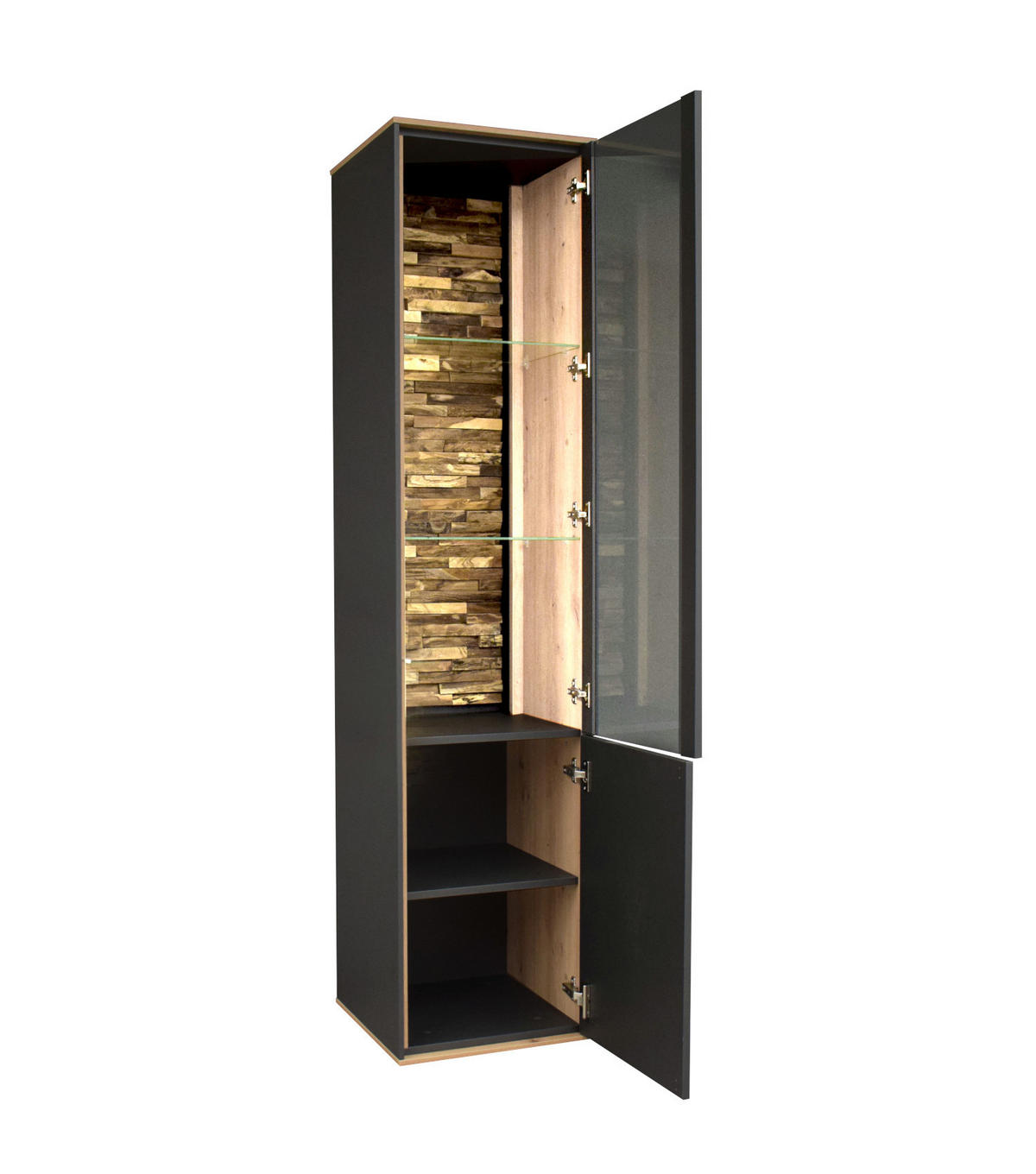 STANDVITRINE Faro Anthrazit und Asteiche - Grau, Holzwerkstoff (42/195/42cm)