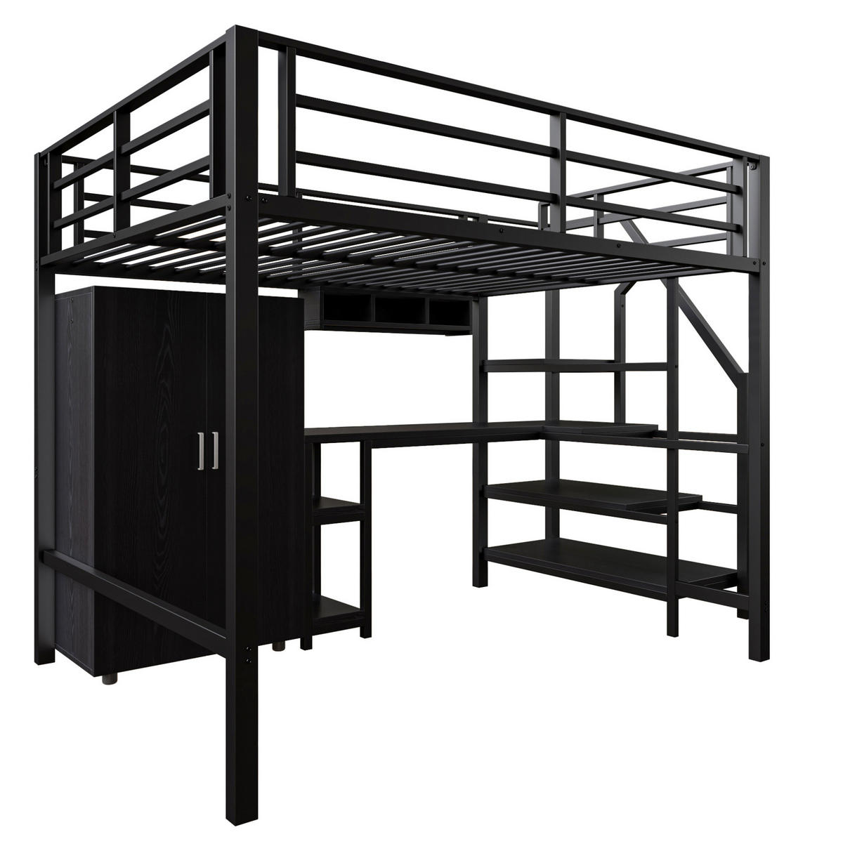 HOCHBETT 140/200 cm Schwarz aus Metall und MDF mit Schreibtisch - Schwarz, Metall (140/200cm) - OKMYHOME