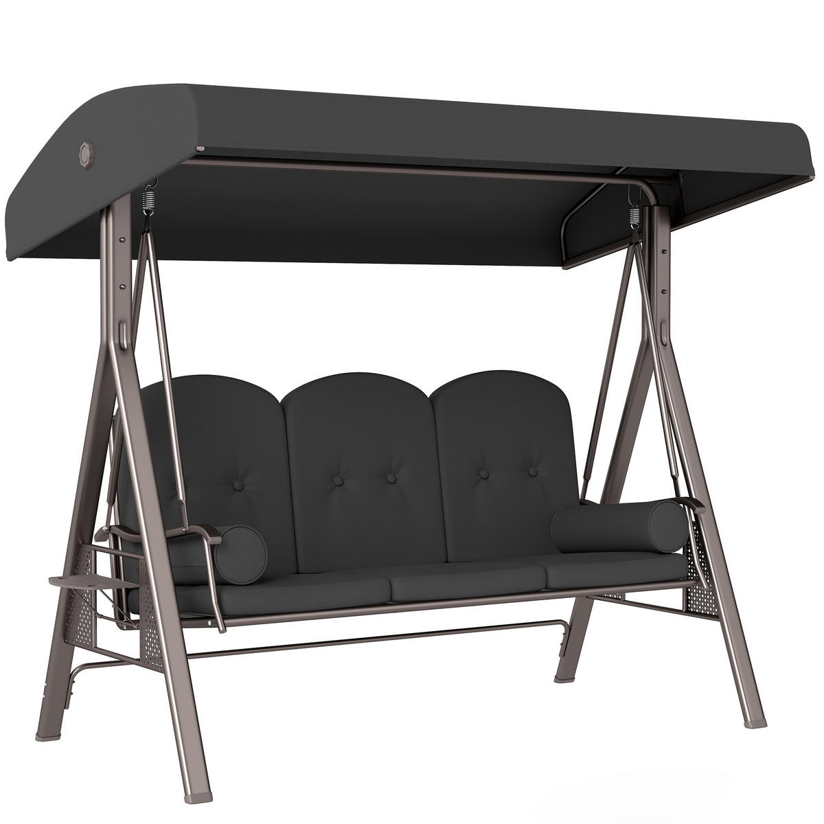 HOLLYWOODSCHAUKEL 3-Sitzer Gartenschaukel mit Sonnendach Tablett Sitzauflage - Dunkelgrau, Textil/Metall (121/172/208cm) - Outsunny