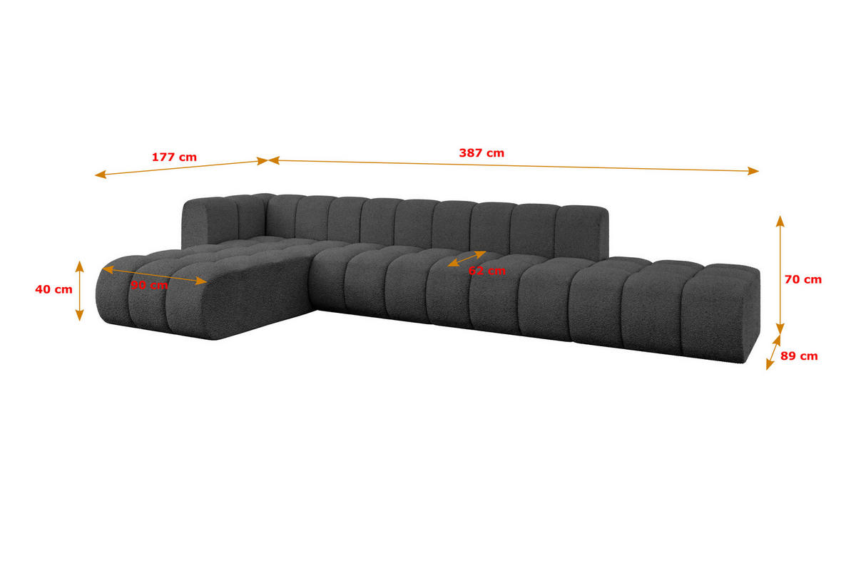 ECKSOFA modulares Sofa Zuvon-L2 - 387x177x70 cm Grau - Grau, Holzwerkstoff/Textil (387/177cm) - ALTDECOR
