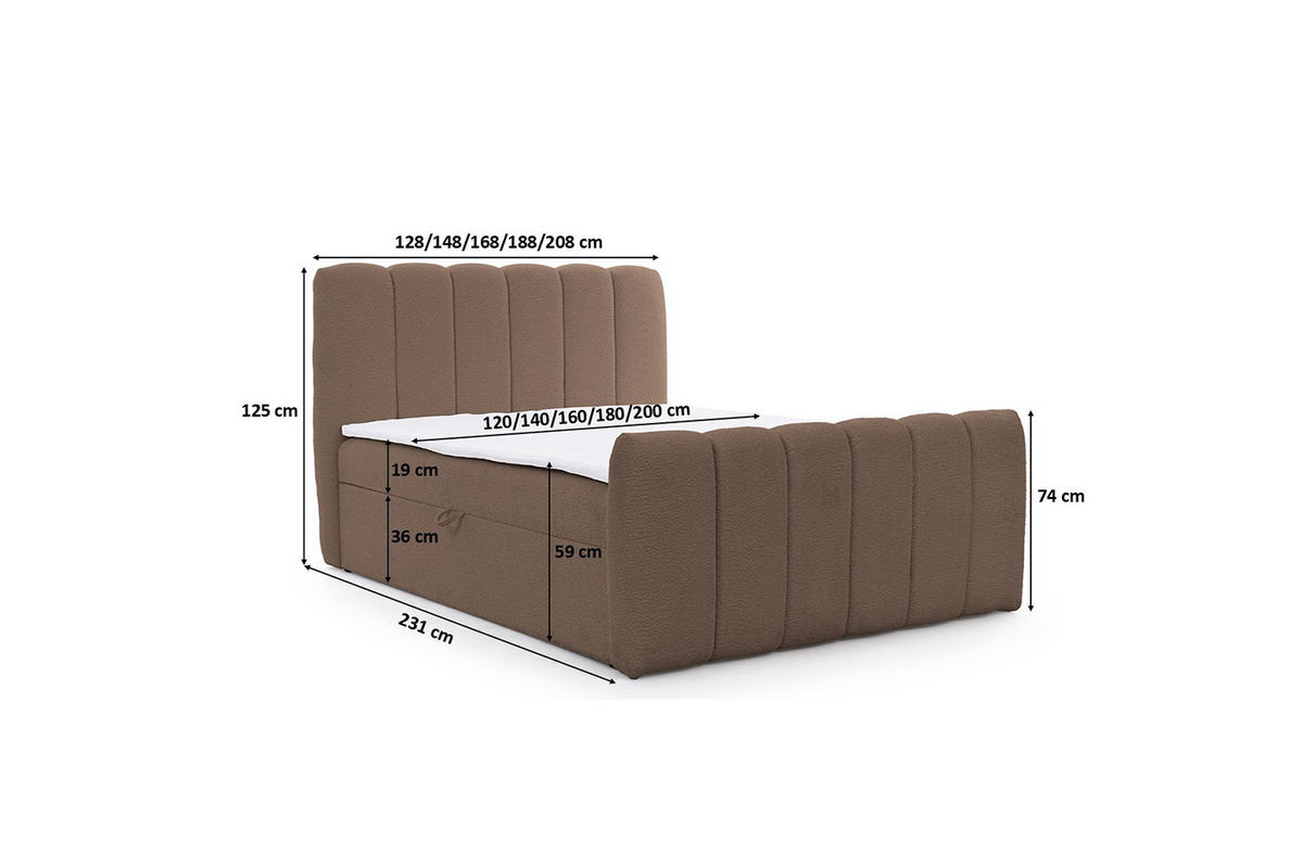 KONTINENTÁLNÍ POSTEL se dvěma úložnými prostory, žinylková tkanina Catch Me, Hnědá, 120x200 cm, CHLOE - hnědá, dřevo (120/200cm) - Kaiser Möbel